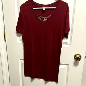 Alternative Burgundy V-Neck Short Sleeve Tee